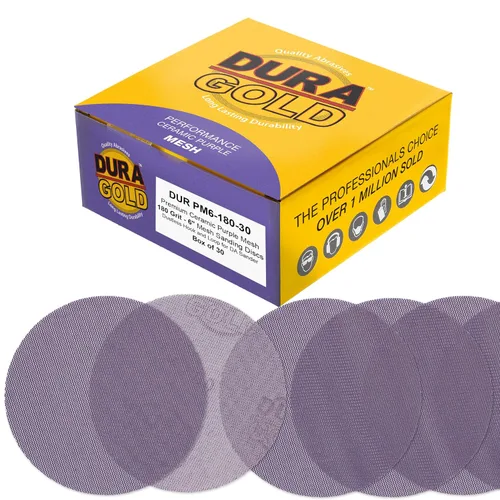 Vista 14 de Dura-Gold Discos de lijado de malla de cerámica púrpura de grano 80 de 6 pulgadas, caja de 30 – Papel de lija sin polvo con respaldo de gancho