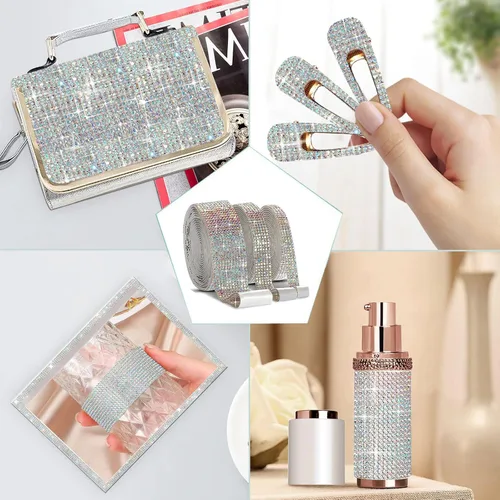 Vista 5 de 3 rollos de 9 yardas de cinta autoadhesiva de diamantes de imitación AB coloridos diamantes de imitación con diamantes de imitación de 0.079
