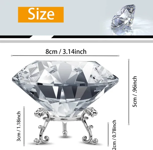 Vista 2 de MerryNine Bola de cristal transparente de 80 mm, K9, con base triangular plateada, peso de papel en forma de diamante para decoración de boda