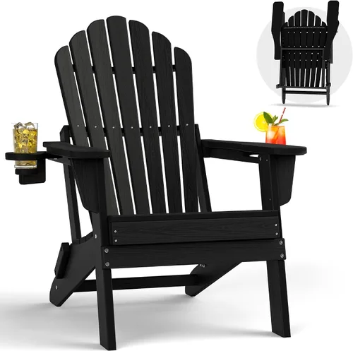 Vista 11 de Plawdlik Silla Adirondack plegable de gran tamaño mejorada 2026, silla para hoguera resistente de 380 libras con respaldo extra alto de 37.8