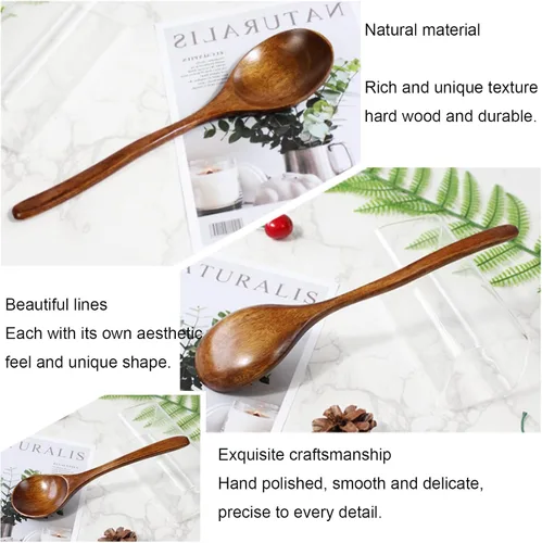 Vista 2 de Cuchara de madera para cocinar, cucharón de mango largo, juego de utensilios para remover sopa 3, cuchara de mezcla de cocina hecha a mano