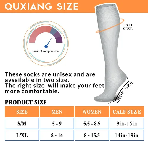 Vista 6 de QUXIANG Calcetines de compresión para mujeres y hombres de 15 a 20 mmHg, ideales para médicos, enfermería, correr, atletismo, venas varicosas, viajes