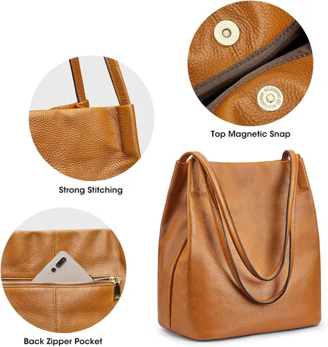 Vista 5 de Kattee Bolso de hombro de cuero suave para mujer con cierre magnético superior