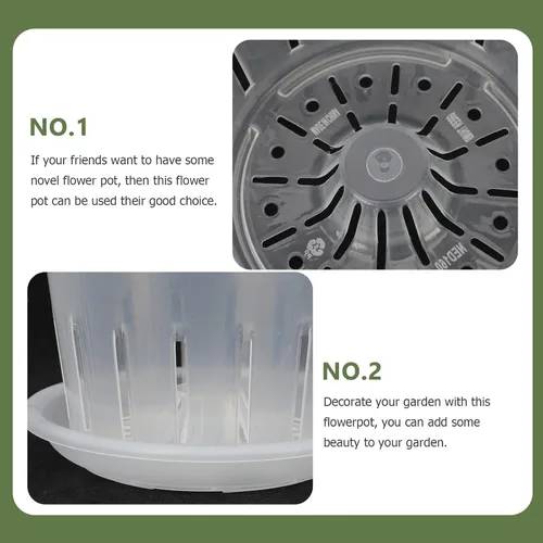 Vista 4 de Plastic Orchid Plant Pots with Tray for Seedlings 2pcs