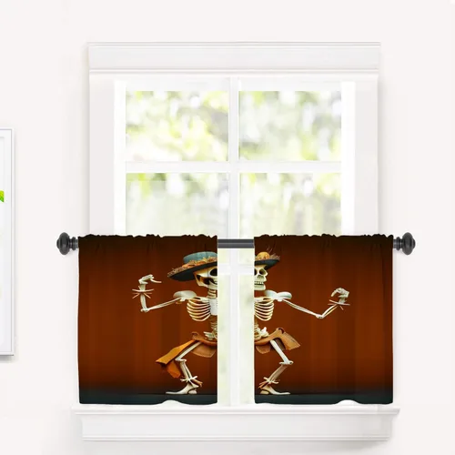 Vista 60 de Cortinas opacas de poliéster multicapa marrón con diseño de bosque natural, 2 unidades, 26 x 24 pulgadas