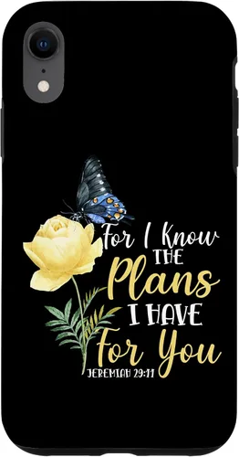 Vista 24 de iPhone 16 Christian Bible Verse Butterfly Rose Flower Jeremiah 29:11 Case