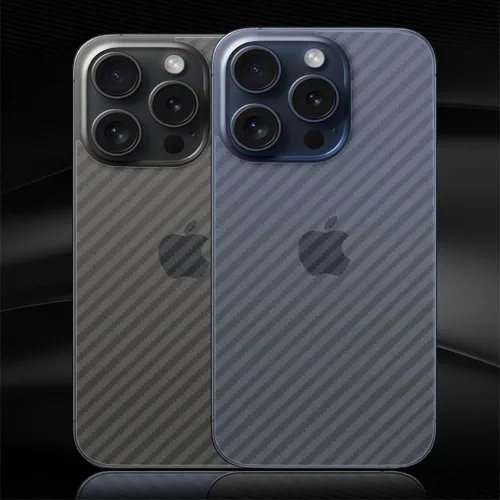 Vista 2 de Epivol Protector de pantalla trasera 3D Fibra de carbono Ultra Thin Protector Film para iPhone 15 Pro -2 PC Transparente