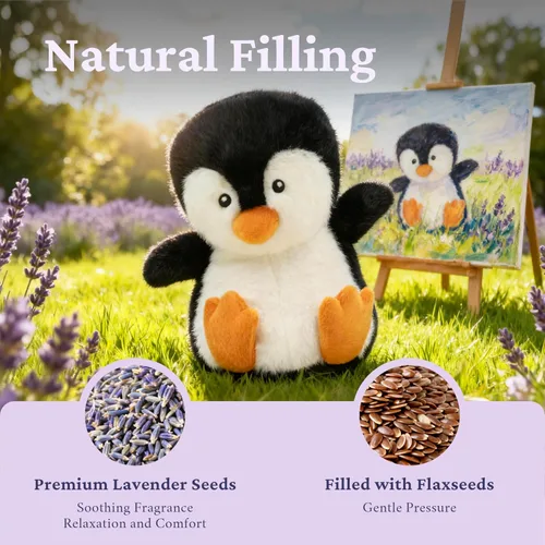 Vista 4 de IKASA Animal de peluche de pingüino para microondas, almohadilla térmica para mayor comodidad y calidez, calentable y refrigerable de 1.5 libras
