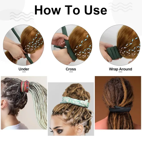 Vista 3 de Dingion 9 piezas de lazos para el cabello con cierre en espiral, accesorio de rastas largas, alambre de hierro incrustado para cola de caballo