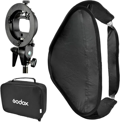 Vista 6 de Godox Caja de luz de 15.8 x 15.8 pulgadas con soporte de montaje Bowens tipo S, kit de soporte para flash de cámara, luz rápida, estudio