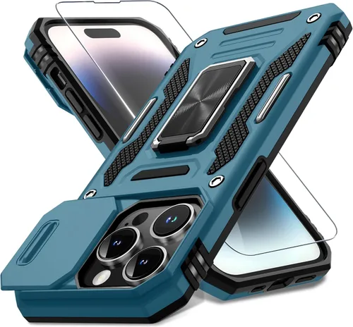 Vista 207 de DEERLAMN Funda para iPhone Xs Max con funda deslizante para cámara + protector de pantalla, soporte giratorio de anillo de grado militar a prueba