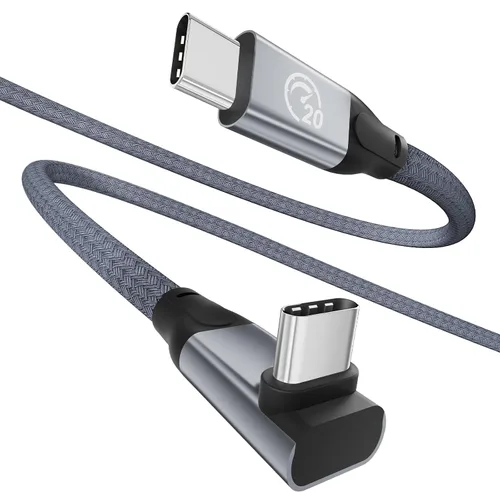 Vista 8 de Cable USB C de 90 grados de 1 pie, cable de datos corto USBC a USBC 3.2 Gris