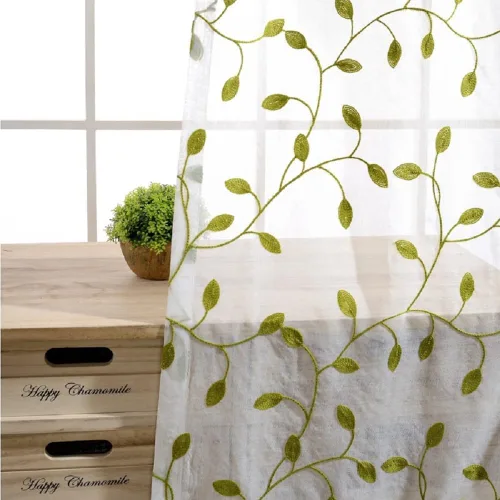 Vista 2 de Ivy Leaf - Panel transparente bordado de 84 pulgadas de largo, de gasa triturada para ventana, cortina de gasa de tul y bolsillo para barra