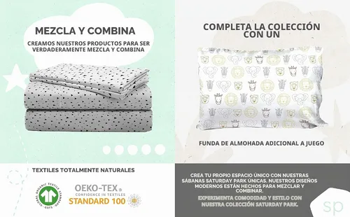 Vista 7 de Juego de cama Queen de amigos del safari de Saturday Park - Juego de 7 piezas de ropa de cama de algodón orgánico 100% animales - Certificado GOTS