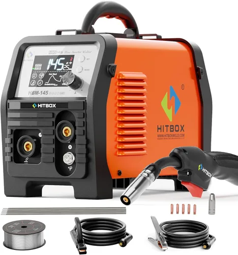 Vista 11 de HITBOX 140A MIG Soldador 110V/220V, Soldador de núcleo de flujo/Stick ARC/Lift Tig/Spool Gun 4 en 1 Máquina de soldadura Mig sin gas con pantalla
