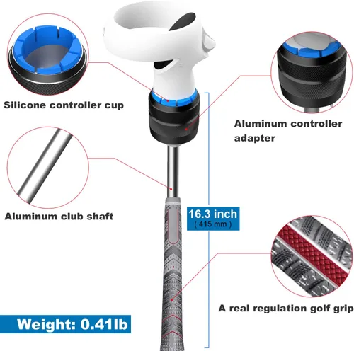 Vista 2 de VR Golf Club Handle Accessory for Oculus Quest 2 Meta Quest Pro - Aluminum Case and Shaft with Real Golf Grip - Quest 2 Golf Club Attachment
