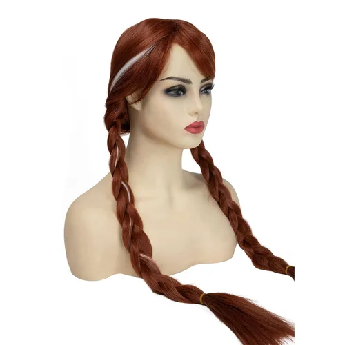 Vista 4 de SARLA Peluca larga trenzada para mujer, color caoba de 30 pulgadas, pelo sintético de coleta para cosplay, fiesta, disfraz de Halloween