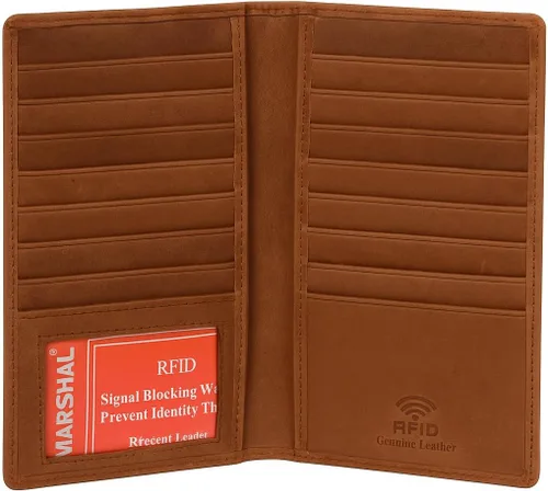 Vista 9 de Marshal Billetera de Cuero Bifold con Bloqueo RFID para Hombres y Mujeres Soporte de Cuero Genuino con 19 Ranuras, 2 Compartimentos para Billetes