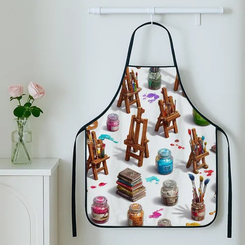 Vista 5 de Delantales artísticos para manualidades, pinceles de pintura coloridos y caballetes, delantal de cocina, delantal lavable de estudio para pintar