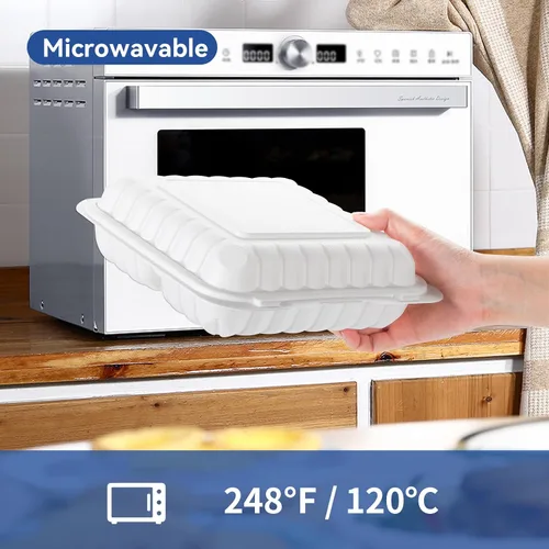 Vista 5 de Recipientes para alimentos de 7.8" 30 onzas, paquete de 65 unidades, plástico de polipropileno relleno mineral sin BPA, 3 compartimentos envoltorio