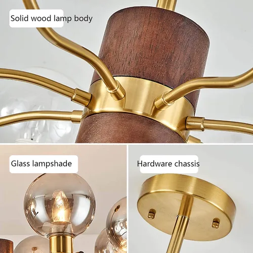 Vista 7 de Genérico Araña moderna, Candelabros industriales de cristal de madera con tirada en V, lámpara de casa de campo, semi empotrada, metal contemporáneo