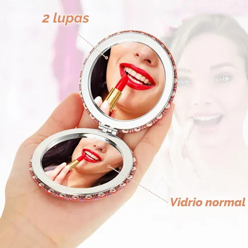 Vista 3 de Yalikop Espejo de Bolsillo con Diseño de Mandala Mini Espejo Compacto de Maquillaje de Viaje Accesorios de Belleza con Aumento de Doble Cara Espejo