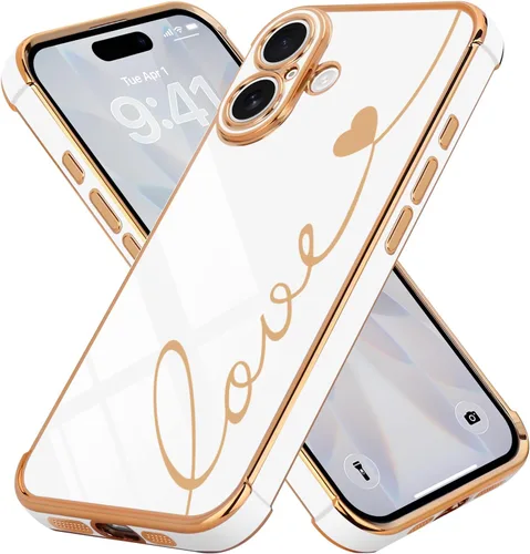 Vista 31 de LCHULLE Funda compatible con iPhone 12 para mujeres y niñas, bonito diseño de corazón de amor con enchapado de lujo, cubierta de TPU suave a prueba