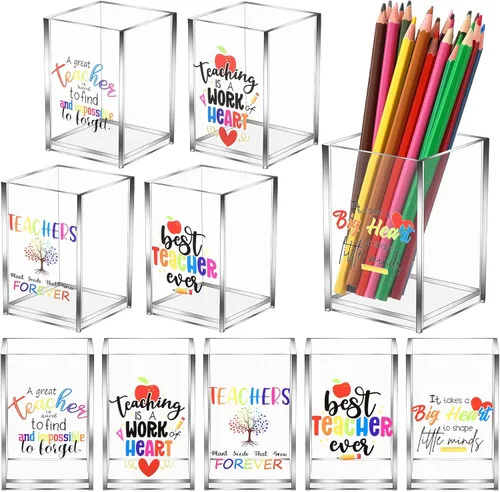 Vista 8 de Cholemy Paquete de 10 soportes de acrílico para lápices, regalos de agradecimiento a los profesores, organizador de escritorio, recipientes