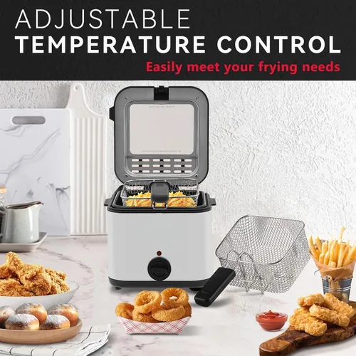 Vista 8 de Freidora eléctrica de acero inoxidable de 2.5L/2.64 cuartos de galón con cesta extraíble y ventana de visión, control de temperatura, piezas aptas