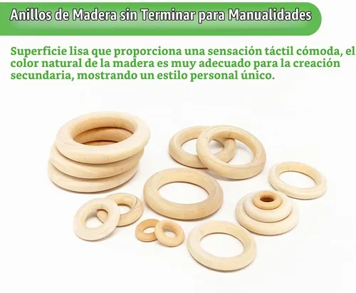 Vista 3 de 100 anillos de madera natural sin terminar para manualidades, anillos de madera para bricolaje, conectores colgantes, fabricación de joyas