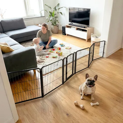 Vista 27 de FXW - Puerta para perro, extra ancha ajustable para aberturas de hasta 46 pulgadas, 24 pulgadas de alto Negro
