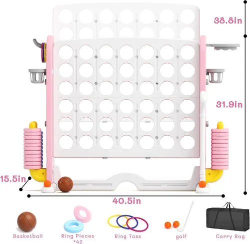 Vista 2 de KORIMEFA Juego gigante gigante de 4 a punta, 4 en una fila para niños y adultos, juego de 2.7 pies de alto para interiores y exteriores con 42