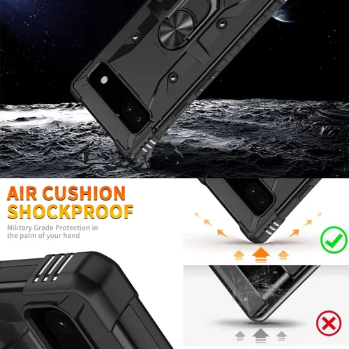 Vista 2 de Asuwish Funda compatible con Google Pixel 6A 5G 2022 y protector de pantalla de vidrio templado con soporte de anillo, soporte de soporte, metal