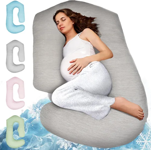 Vista 18 de Almohadas de embarazo para dormir - Almohada de cuerpo completo en forma de V C U con funda extraíble, almohada de maternidad refrescante de 57