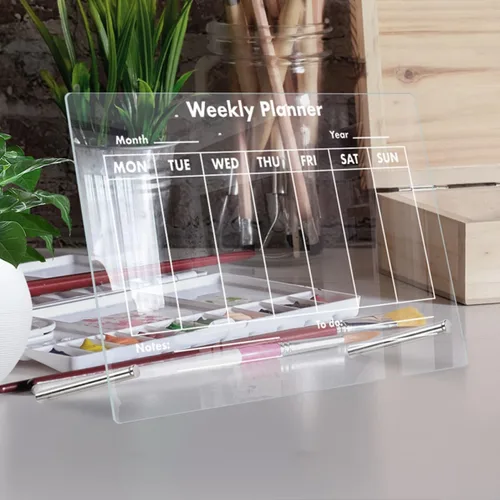Vista 6 de Transparent Acrylic Memo Board for Home Office Writable Dry Erase Message Board with Push Pins for Notes Ideas and Weekly Schedule