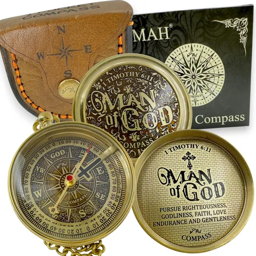 Vista 11 de Brújula religiosa hecha a mano con mensajes de fe grabados y en relieve, recuerdo religioso cristiano inspirador para bautismo, confirmación