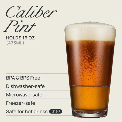 Vista 4 de Drinique CAL-PT-CLR-4 Caliber Pint Vasos de cerveza Tritan irrompibles, 16 onzas (juego de 4), transparente