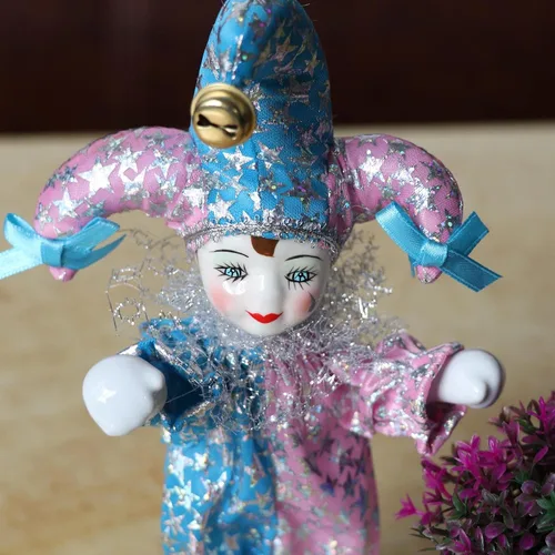 Vista 3 de DYNWAVE Muñecas de porcelana de moda, disfraz de arlequín de 8 pulgadas de altura, regalos creativos de San Valentín para novia