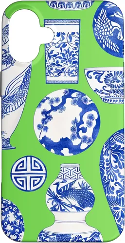 Vista 23 de Blue Willow Chinoiserie Pagoda Ginger Jar Preppy Blue Green Case para iPhone 16
