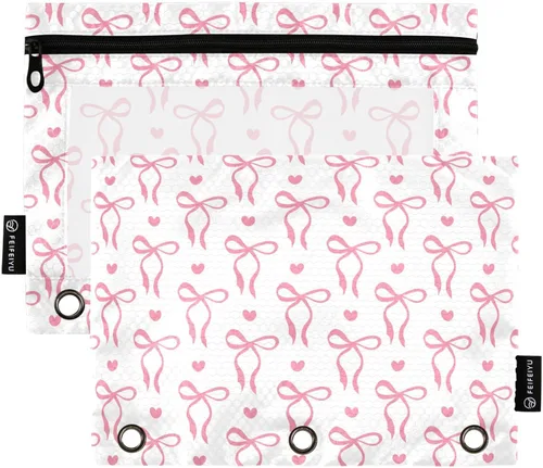 Vista 26 de Gredecor Estuche para lápices con 3 anillos con purpurina azul y rosa con cremallera, 2 unidades, organizador transparente para carpeta escolar