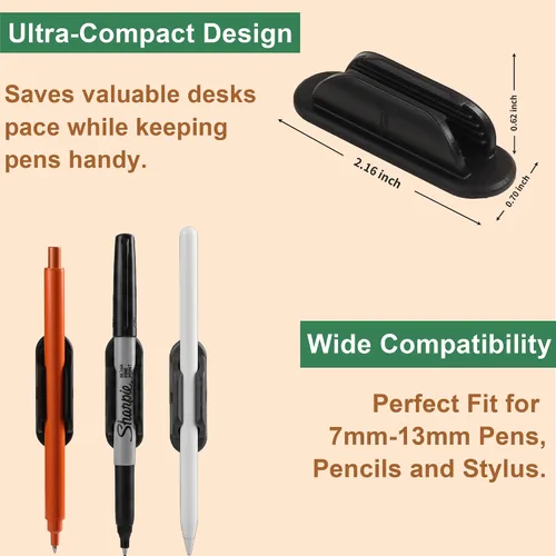 Vista 7 de Tiizze Juego de 10 portalápices adhesivos para escritorio - Soporte de silicona para bolígrafos con 15 piezas de almohadillas adhesivas mejoradas