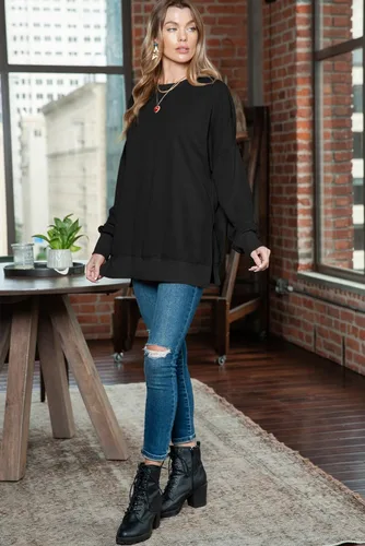 Vista 32 de SHEWIN Sudadera casual de manga larga con cuello redondo para mujer, ligera, holgada