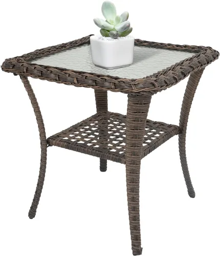 Vista 8 de Belord Mesa de centro para exteriores de 38 pulgadas con almacenamiento de 2 niveles, mesa de centro de mimbre con textura ondulada de agua, parte