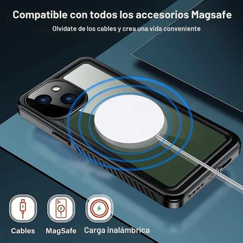 Vista 4 de Funda impermeable IP68 para iPhone 13 Mini, color negro y transparente