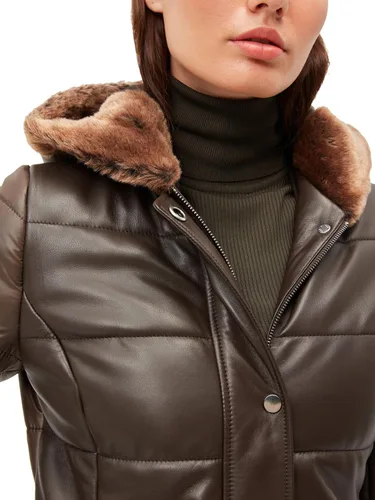 Vista 5 de Abrigo acolchado con capucha de oveja para mujer, gabardina ligera de piel de cordero real