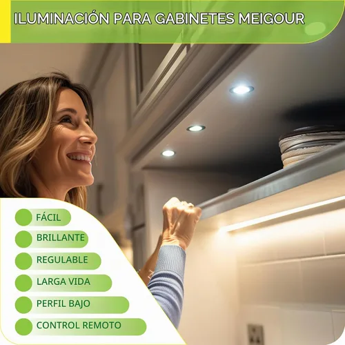 Vista 4 de Kit de iluminación LED para debajo o sobre mostrador, 120 voltios eléctrico con cable para armario de cocina, luces redondas, control remoto