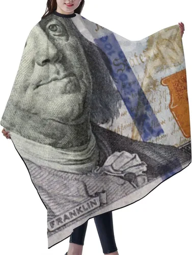 Vista 2 de Delantal de corte de pelo de billetes de 100 dólares, capa de poliéster con hebilla ajustable para adultos