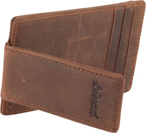Vista 4 de kinzd Clip para dinero, billetera de bolsillo frontal, cartera delgada de cuero con bloqueo RFID fuerte imán