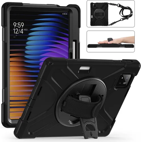 Vista 11 de Funda para Xiaomi Mi Pad 6/Mi Pad 6 Pro, funda resistente a prueba de golpes de 11 pulgadas, soporte giratorio 360, correa de mano, correa de rosado