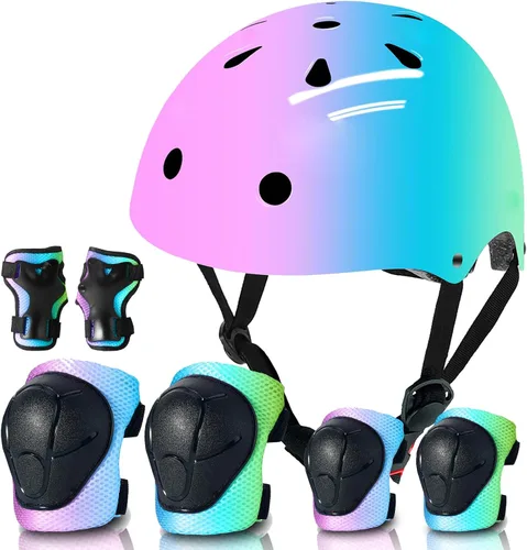 Vista 14 de Casco de bicicleta ajustable con gradiente de color para niños pequeños de 3-5-8-14+ años, niñas y niños. Casco para monopatín y bicicleta